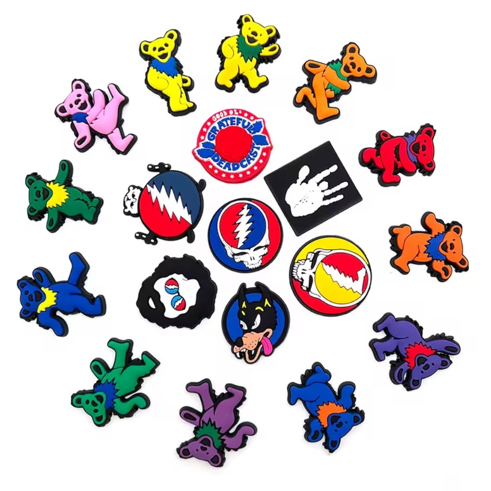 Colorful Grateful Dead Set of 10 Random Croc  Charms FREE Bear Patch w/purchase - Picture 2 of 15